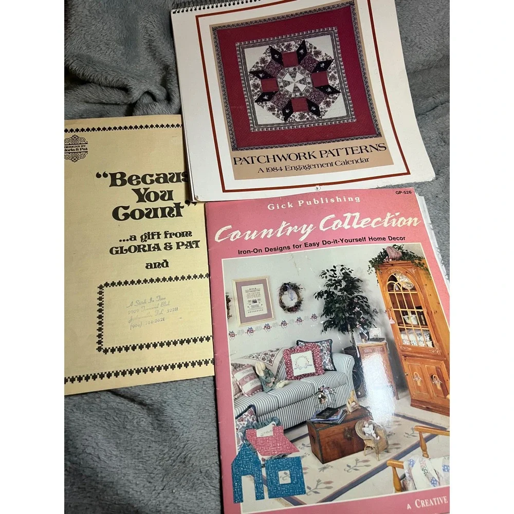 Vintage Craft Pattern Book Lot Quilt Calendar Iron-On Transfers Cross Stitch 3